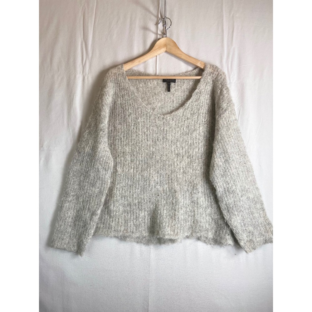 Rag & Bone Sz L Gray Fuzzy Open Knit Oversized Sweater Alpaca Blend Old Money